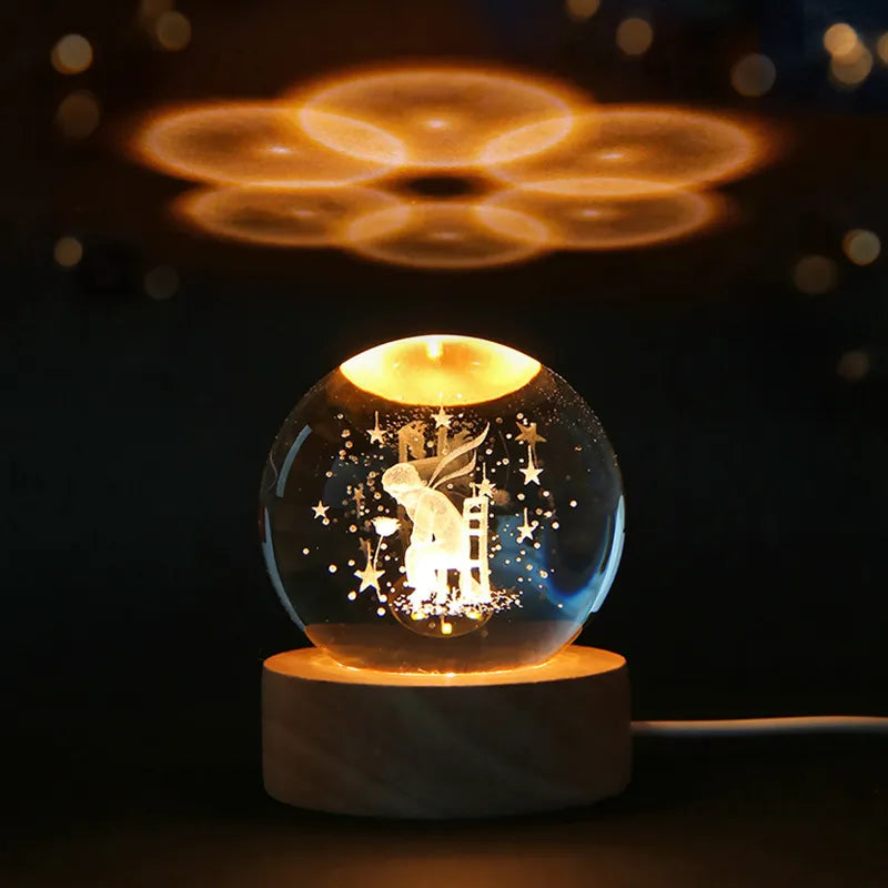 6cm 3D Ball Crystal Crystal Planet Night Light Laser Laser Gravado Sistema Solar Globo Astronomia Presente de Aniversário Decoração de Desktop Home
