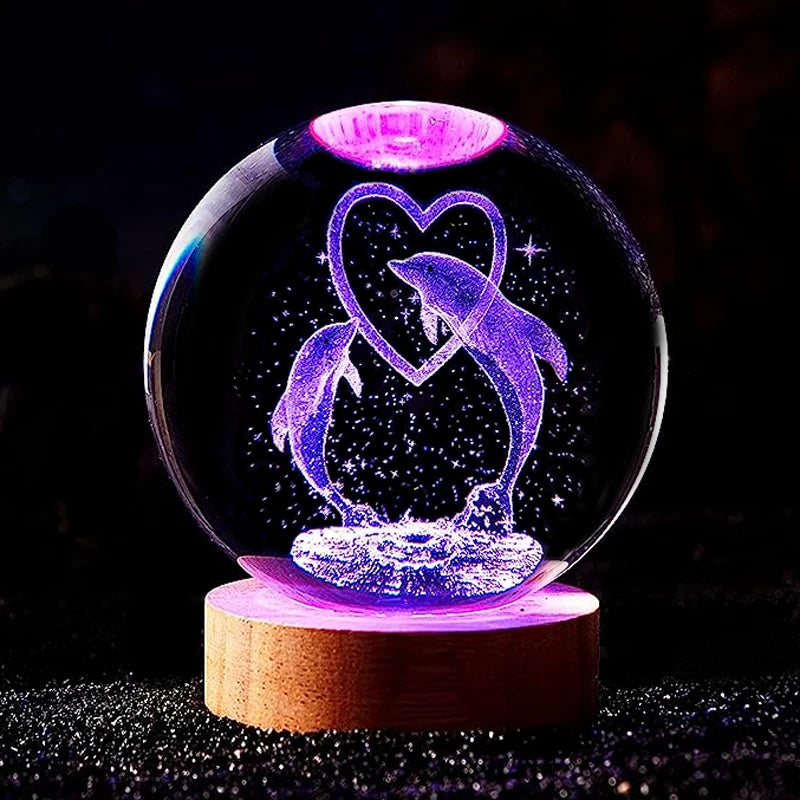 3D Dolphin Crystal Ball Kolor Night Light, urodzinowy kolega z klasy żona Dzieci Bożego Narodzenia Walentynki Prezent