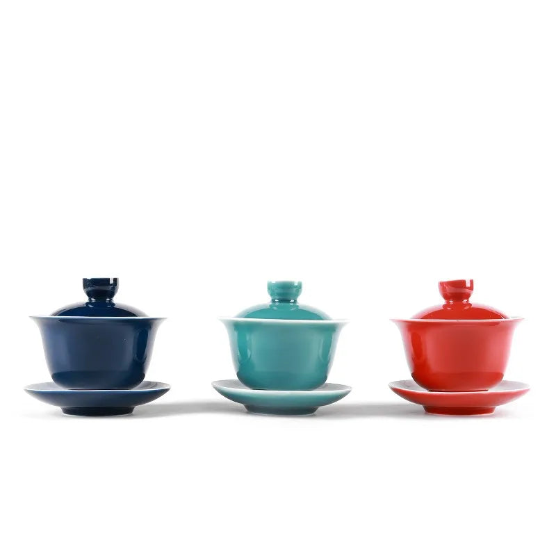Indigo Glaze Ceramic Tea Tureen Cup Blue Gaiwan Tea Porcelain Pot Set Travel Kettle Hand Painted Red Cover Bowl Tea Set 180ml