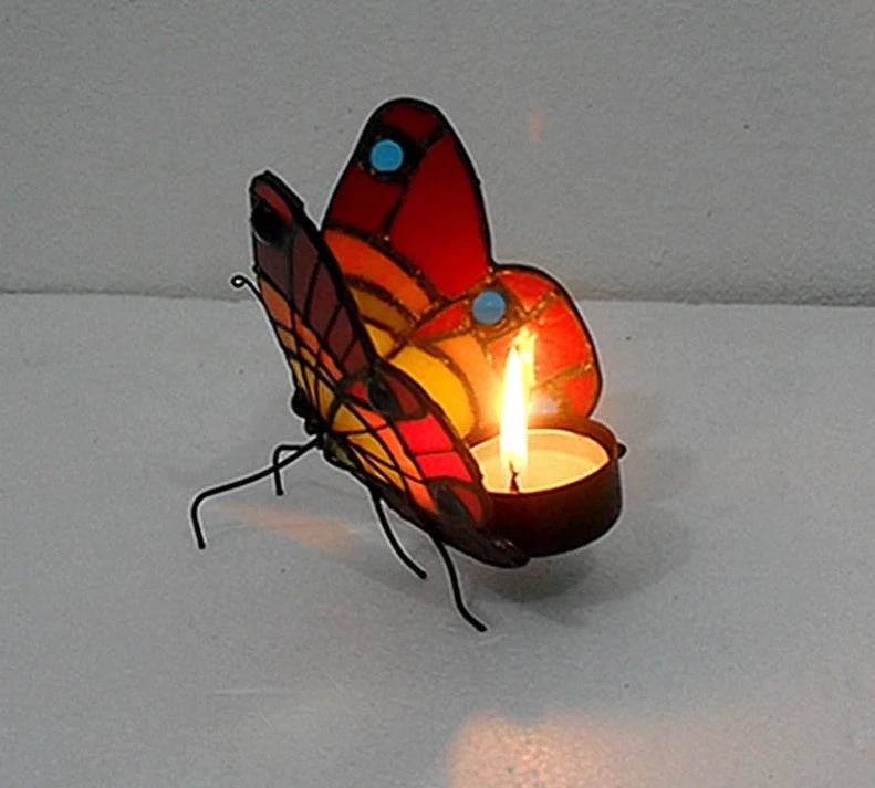 Fumat Tiffany Butterfly Stained Glass Candle Holder Bedroom Bedside Night Light Tealight Holder Home Deco Atmosphere Lighting