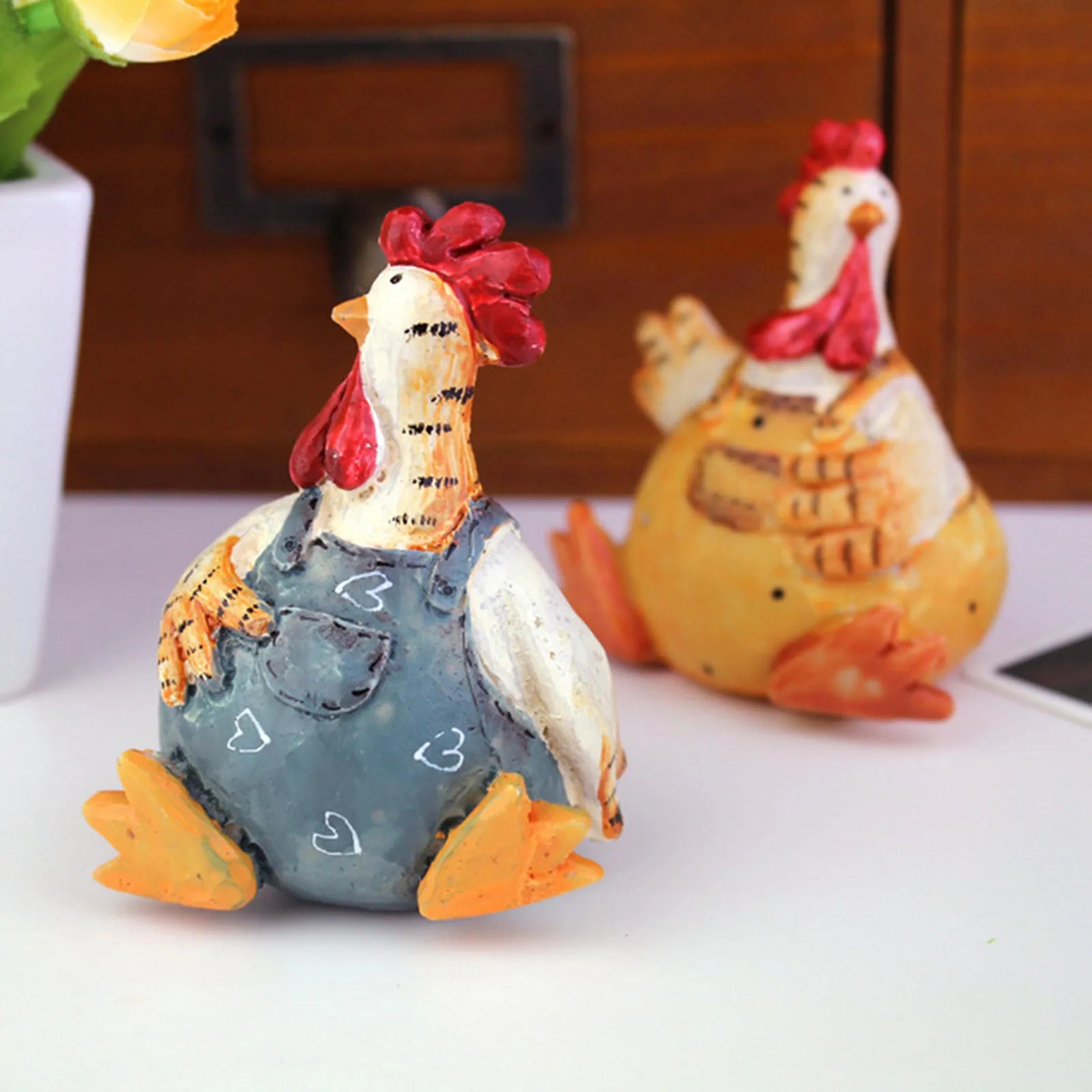 Reçine El Sanatları Çiftler Çift Tavuk Tatil Süslemeleri Çalışma Oturma Odası Dekorasyonları Ev Cam Süs Topları ICICLE SEÇİM
