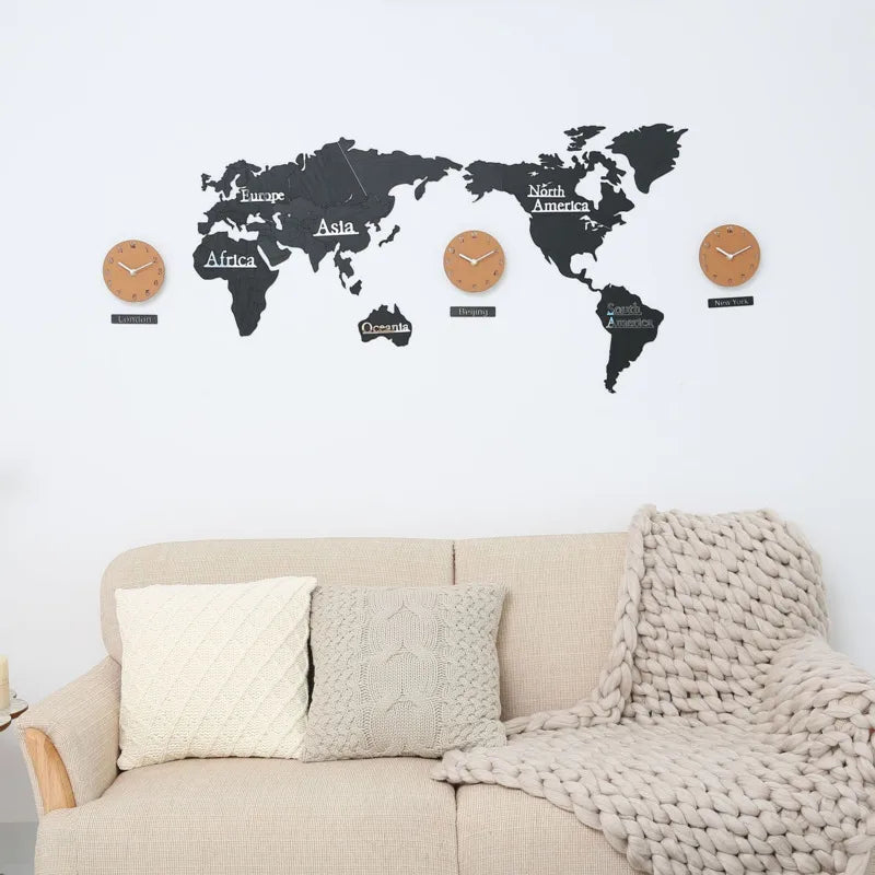 Mappa del mondo orologio da parete nordico soggiorno orologio da parete creativo fai -da -te grande adesivo da parete 3d varietà di accessori per decorazioni per la casa
