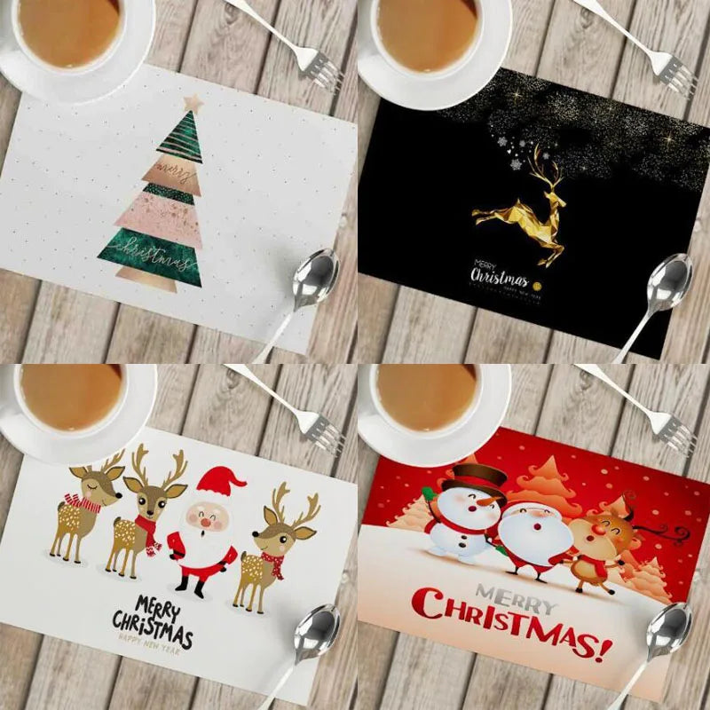 Linen baru natal faceless gnome rusa pohon dicetak tempat meja mats kain teh coaster pad