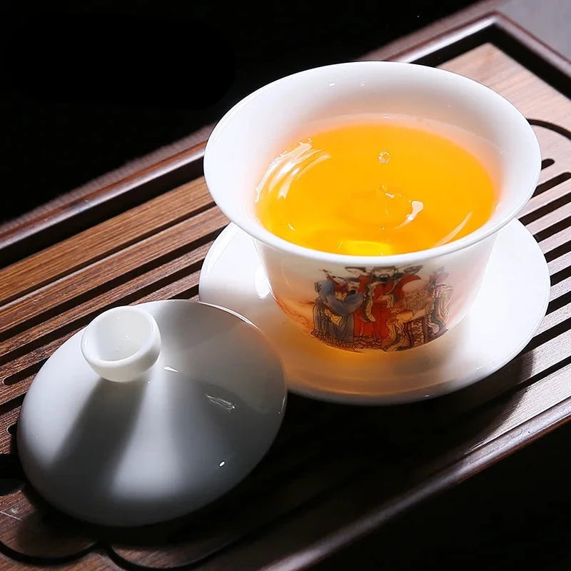 165 ml Mutton Fat Jade White Porcelain Tea Tureen Chinese Longevity Peach Cover Bowl Stor tepillverkare Gaiwan Kung Fu Teaset Gifts