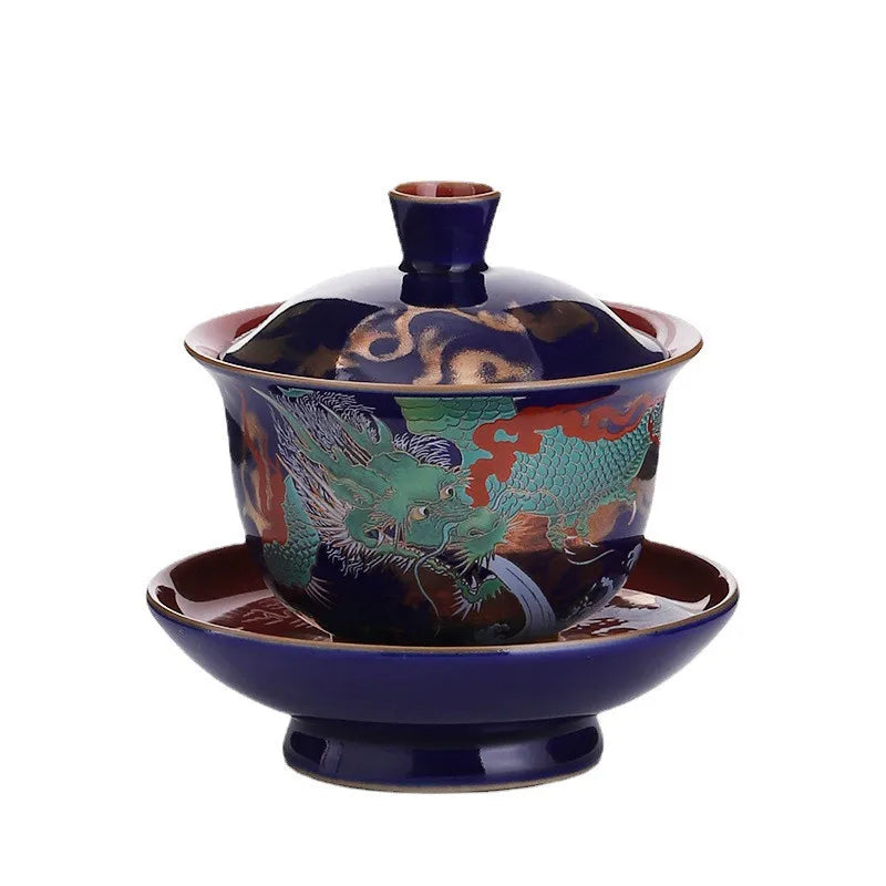 Enamel Tea Bowl with Lid Three Cai Gaiwan Exquisite Ceramic Tea Cup Chinese Tea Mug Gifts luxuriousTea Infuser Travel Teacup