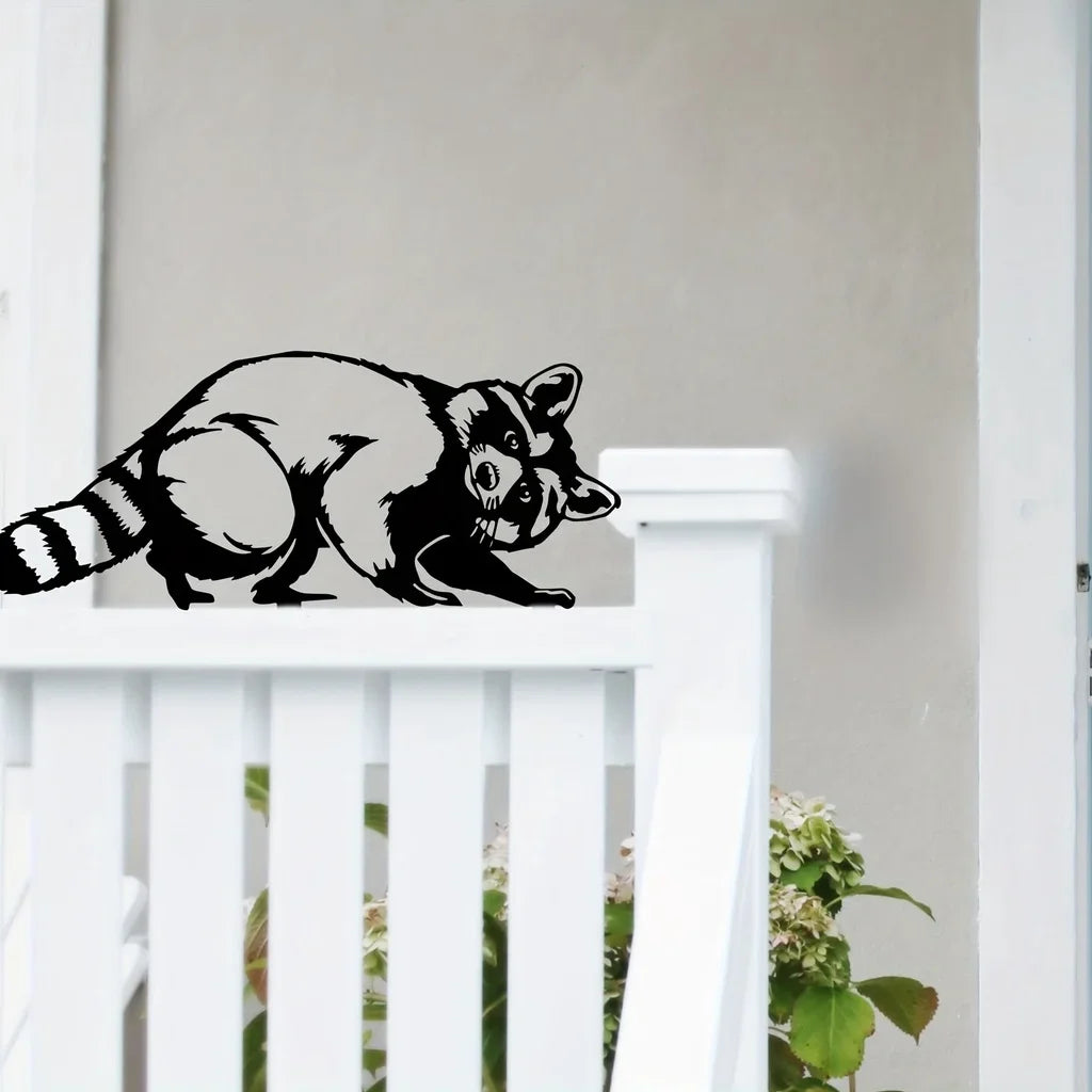 Metal Raccoon Stake Animal Yard Decor Decoración al aire libre Arte de pared de metal siluetas hechas de metal para jardinería