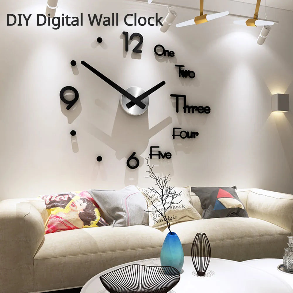 Väggklocka modern design 3d diy digital väggklocka akryl klistermärken dekor väggklocka för vardagsrum hemmakontor dekoration