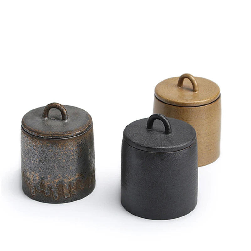 Japanese Ceramic Sealed Tea Caddy Coarse Pottery Large Vintage Spice Jar Household Candy Storage Tank Food Container Canister