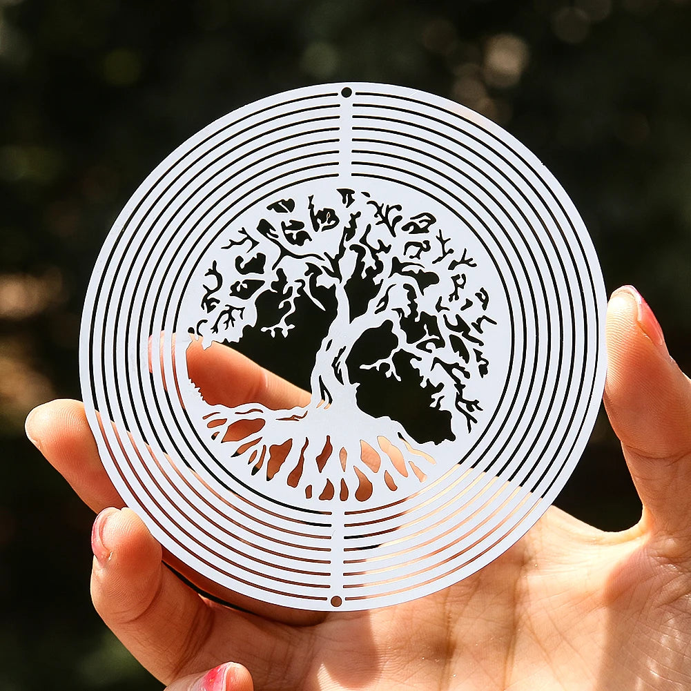 Elämänpuun tuulen kehruu sieppari 3D pyörivä riipus virtaava valon efekti peili heijastus suunnittelu puutarha ulkona roikkuu sisustus