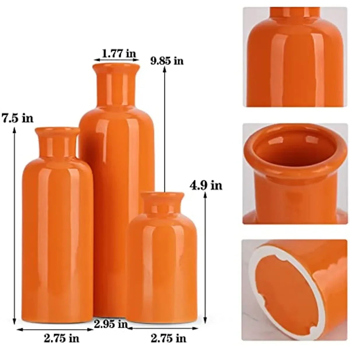 Vas seramik oren yang ditetapkan untuk 3 hiasan minimalis moden boho vas rumah ladang rumah hiasan aksen ruang tamu pusat