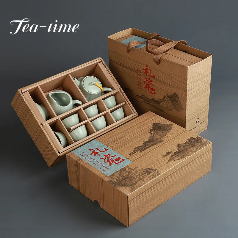 Teh Chinese Kung Fu Travel Teh Keramik Ru Kiln Teko Teh Teh Gaiwan Porselen Teaset Ketes Set Teh Set Teh Upacara Teh Minuman