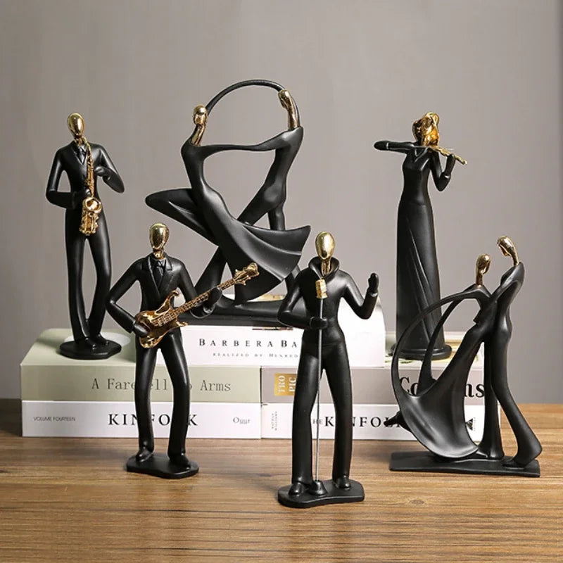 تماثيل على شكل فرقة موسيقية تجريدية، مصنوعات منحوتة للرقص من الراتنج، مناسبة لتزيين سطح المكتب في خزانة التلفزيون وخزانة النبيذ.