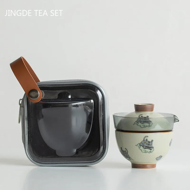 Portable Ceramic Tea Pot and Cup Set Boutique Tea Set Chinese Handmade Travel Teaware Gaiwan Custom Drinkware A Pot and A Cup