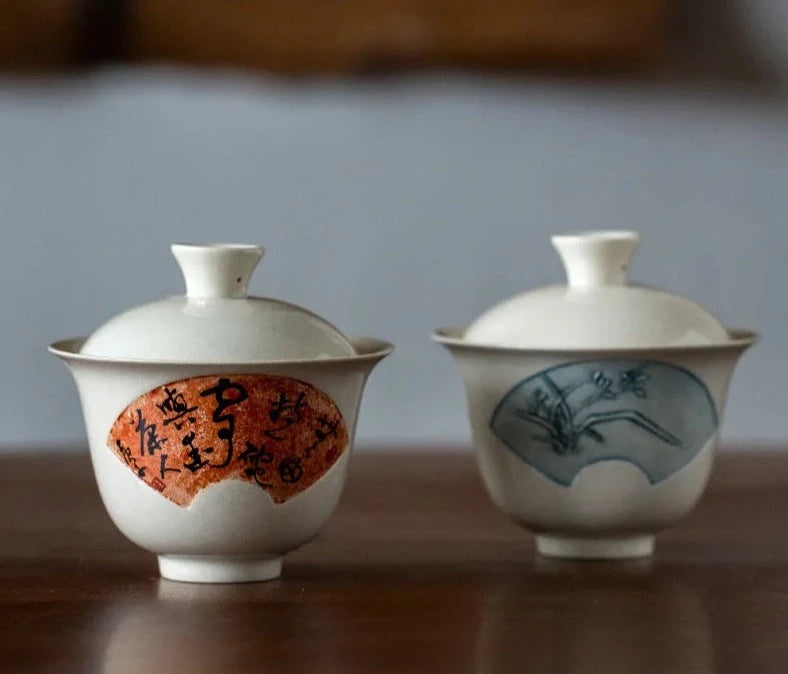 130ml 손으로 그린 ​​시인 Sancai Gaiwan Retro Plant Ash Glaze Small Hand Grab Bowl 가정용 차 메이커 차 Tureen Kung Fu Tea Set