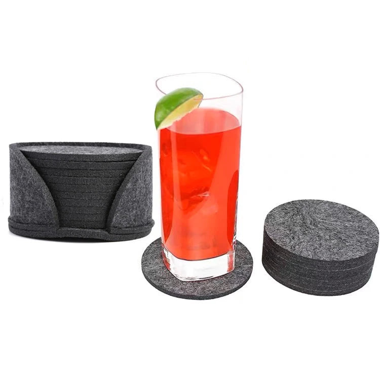 10pcs Round Felt Coaster Dining Table Protector Pad Heat Resistant Cup Mat Coffee Tea Hot Drink Mug Placemat Kitchen Accessories