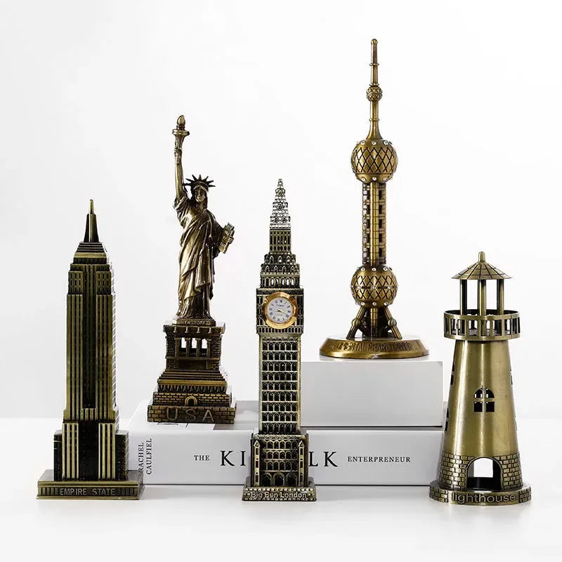 Logam 3d Dunia Terkenal Arsitektur Perunggu Model Kerajinan Model Dekorasi Rumah Eiffel Tower/Patung Liberty/Empire State State