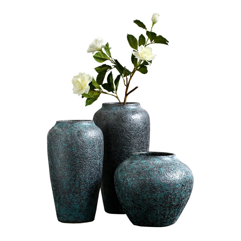 Jingdezhen-vintage Chinese traditionele keramische vaas, donkerblauw, woningdecoratie, fijne ruwe oppervlakte-meubels