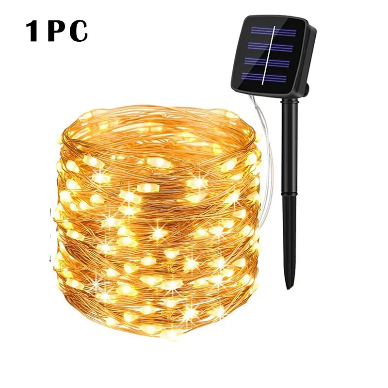 32m/22m/12m/7m Solar LED -lampor utomhus Festoon Lamp Solar Garden Outdoor Fairy String Garland Juldekor 5/4/3/2/1Pack