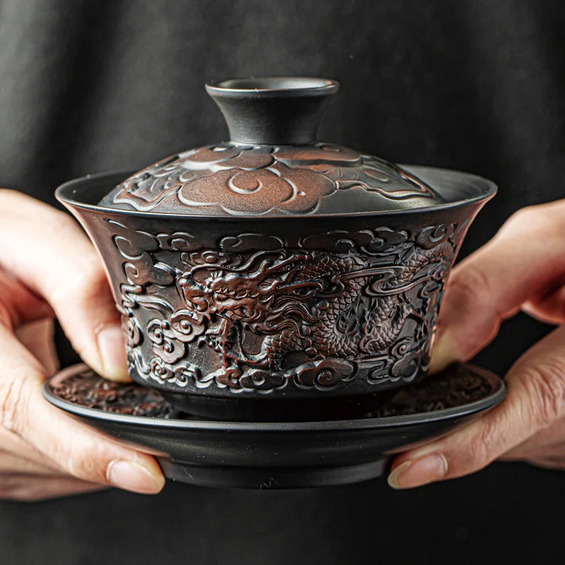 High-End-lila Keramik Chinesische Teaset Gaiwan Tee Tassen Deckel Schüssel traditionelle handgefertigte Teebrauen Tee Tee Schüssel