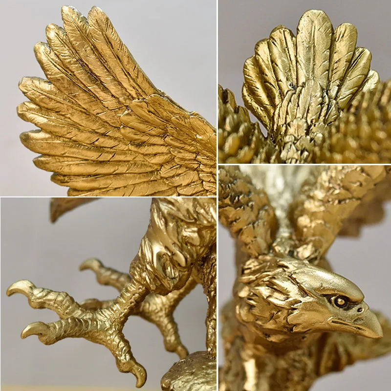 Northeuins American Resin Golden Eagle Patung Seni Model Haiwan Model Ornament Home Office Desktop Feng Shui Decor Figurine