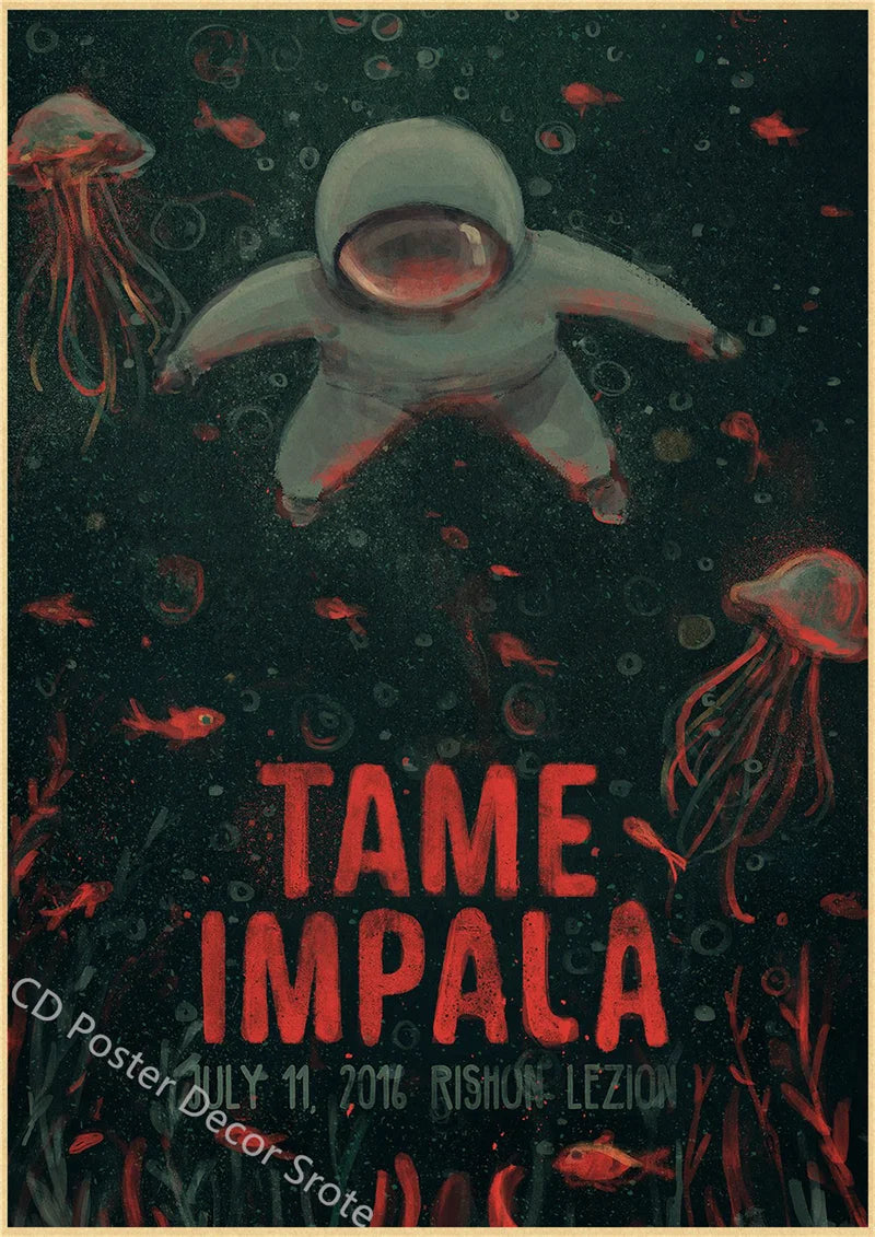 Tame Impala psychedelic poster rock müzik grubu kraft kağıt posterler vintage ev odası bar kafe dekor estetik sanat duvar boyama