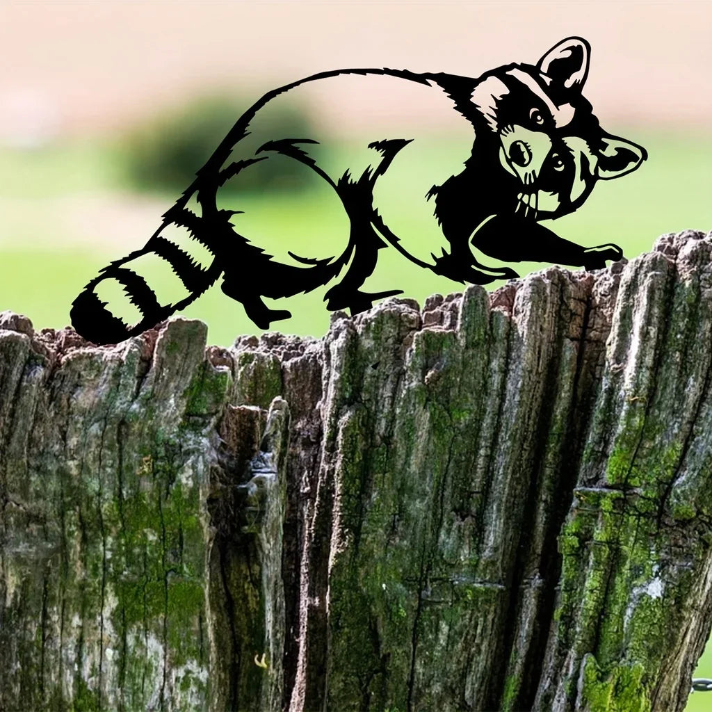 Metal Raccoon Stake Animal Yard Hiasan Taman Hiasan Luar Metal Wall Art Silhouettes Handmade Metal untuk halaman halaman halaman