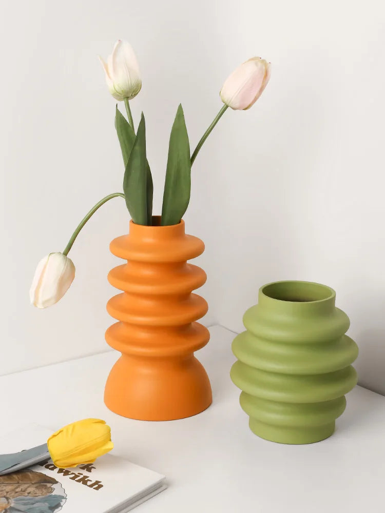 BHM Handmade Ceramic Vase Orange Black Home Decor Set Big Tall Modern Decoration Vase For Flower Vases