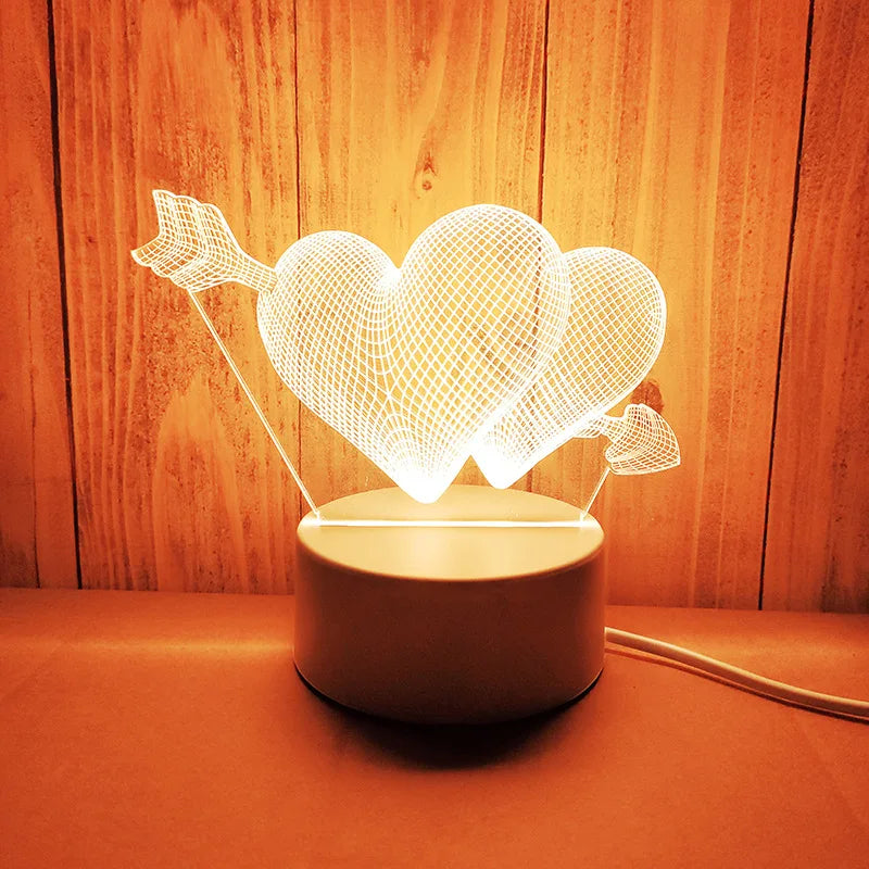 Amor romântico Lâmpada de LED de acrílico 3D para casa Lâmpada de mesa de mesa de mesa leve para crianças Lâmpada de aniversário do dia dos namorados