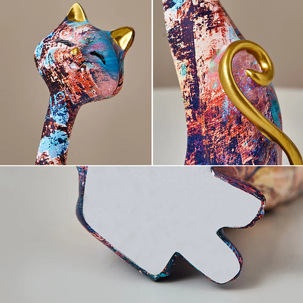 Europeisk stil 2st oljemålning Kattstatyer Animal Modern skulpturrum Dekoration Tillbehör Skulpturer för hemdesigngåva