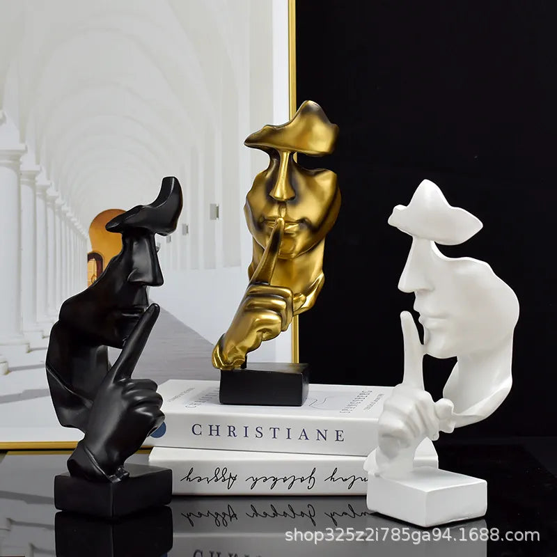 Silence Is Gold Thinker Statue: Retro Resin Figurine for Office, Study, and Living Room Deco
