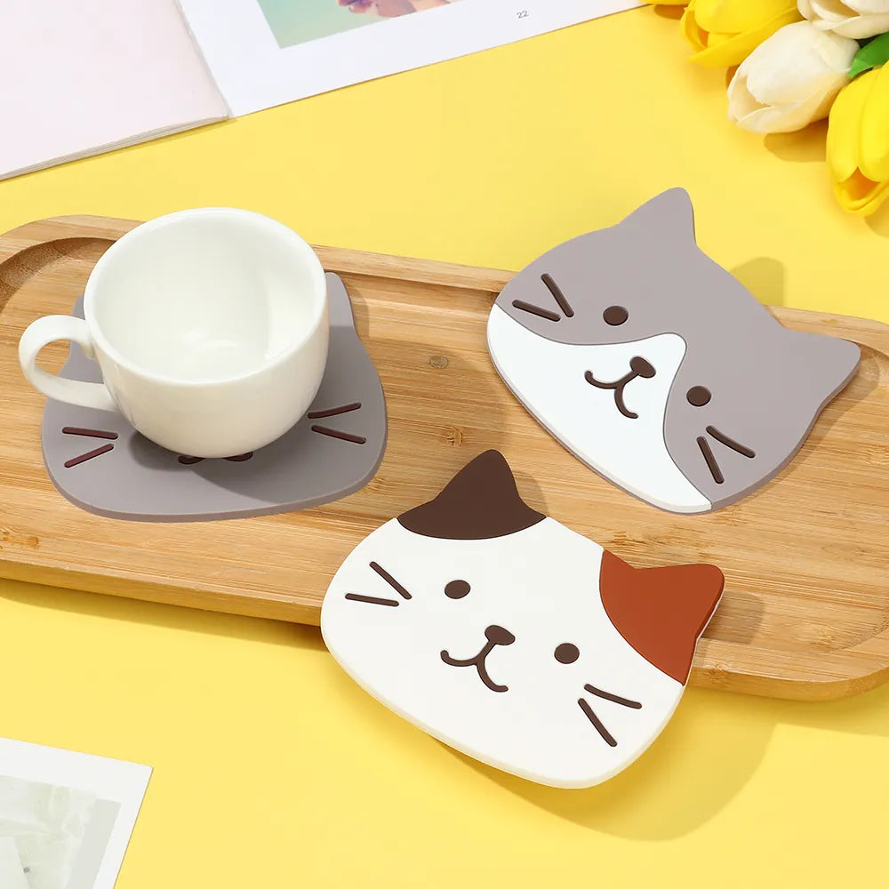 Cartoon Cat Silicone Table Placemat Coaster Acessórios de cozinha de tape Cup