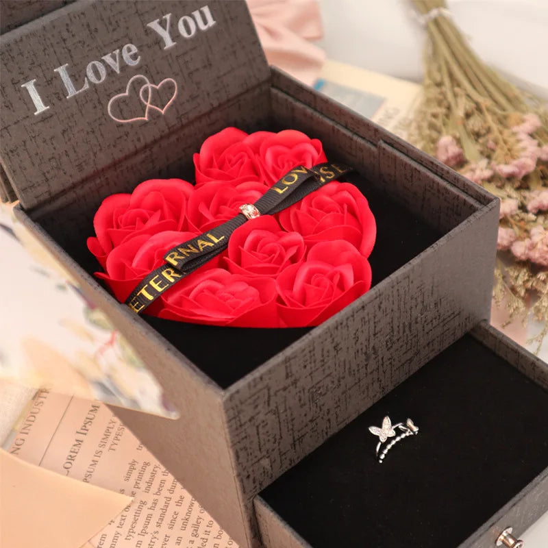 Ik hou van je hart Rose Gift Box For Women Vriendin Kerstcadeaus 2023 Nieuw in Fashion Romantic Necklace Ring Jewelry Box
