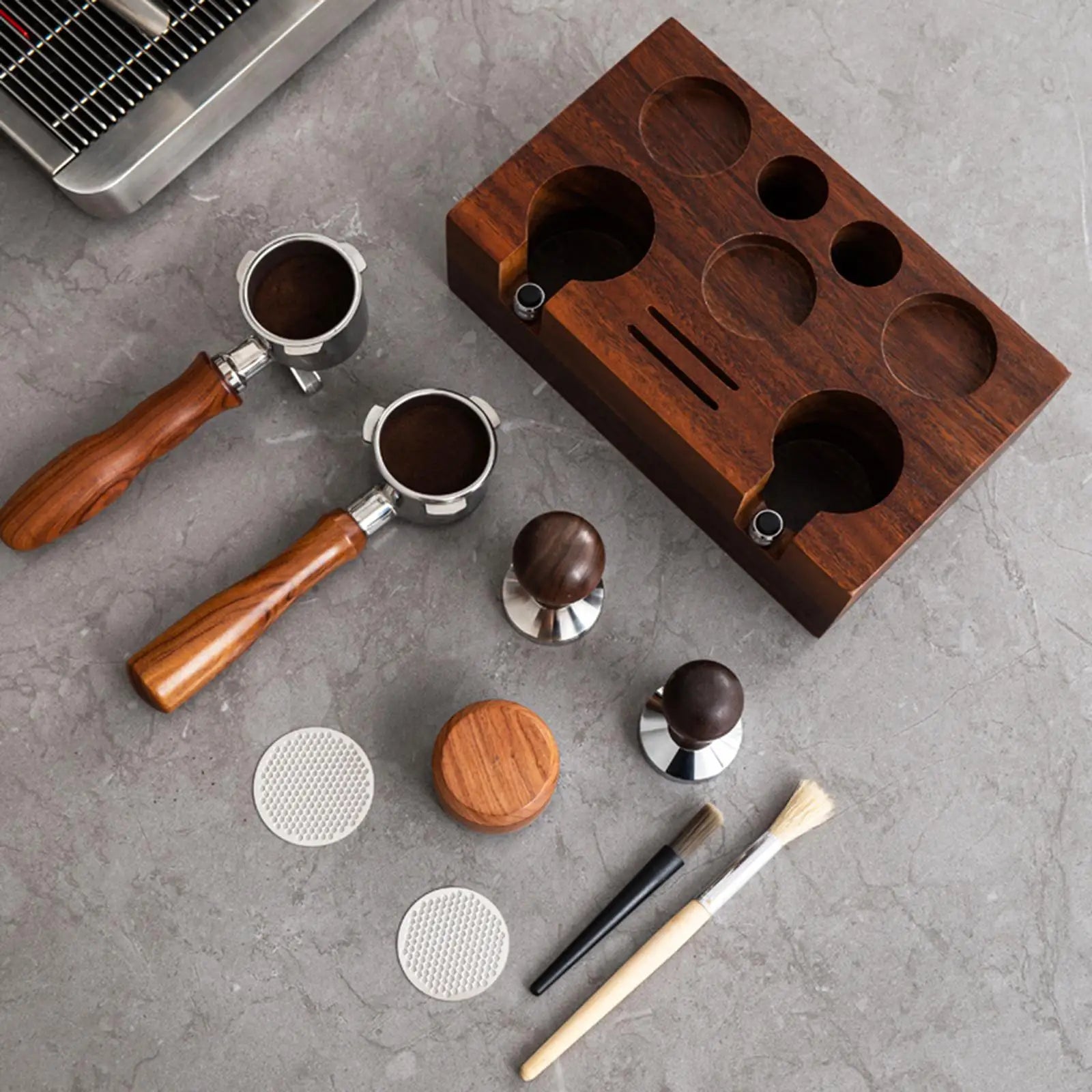 Wood Coffee Tamper Holder 58 mm Espresso -peukalointi Mat Espresso Station Espresso -tarvikkeet barista työtasolle