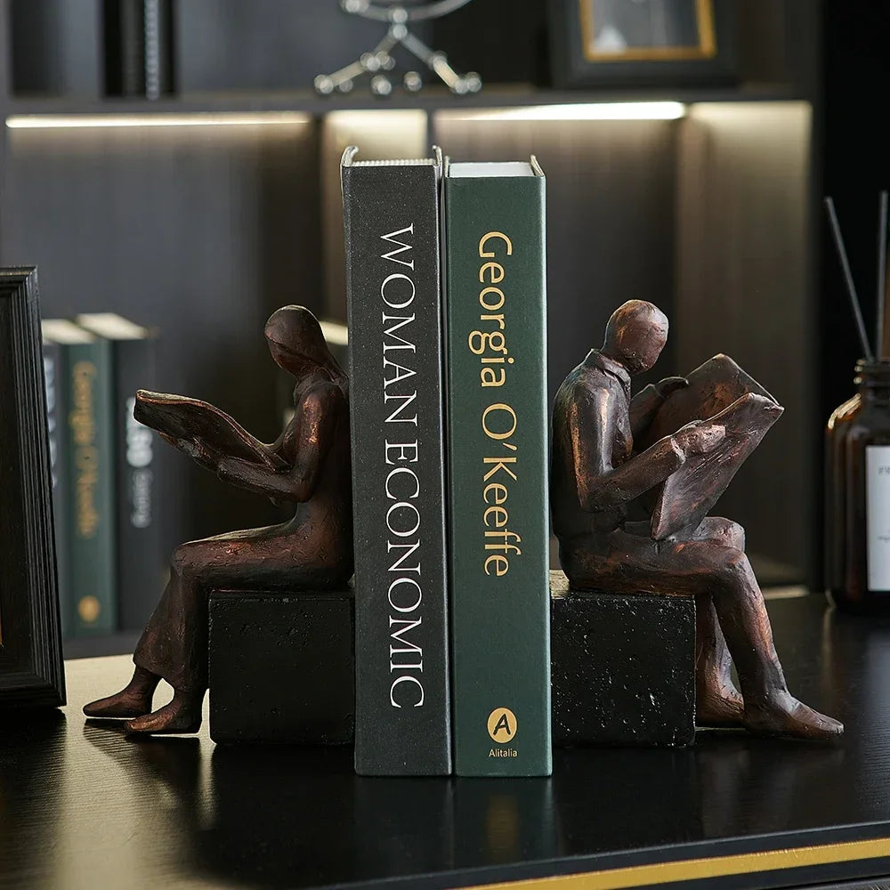 Golden Reading Sculpture, Aesthetic Home Decor & Office Accessory