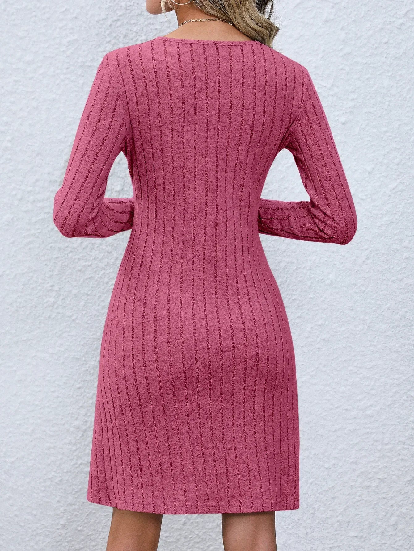 Fashion Solid Ribbed Knitted Mini Dress Women Button Long Sleeve A Line Dresses 2023 Autumn Lady Streetwear Robe