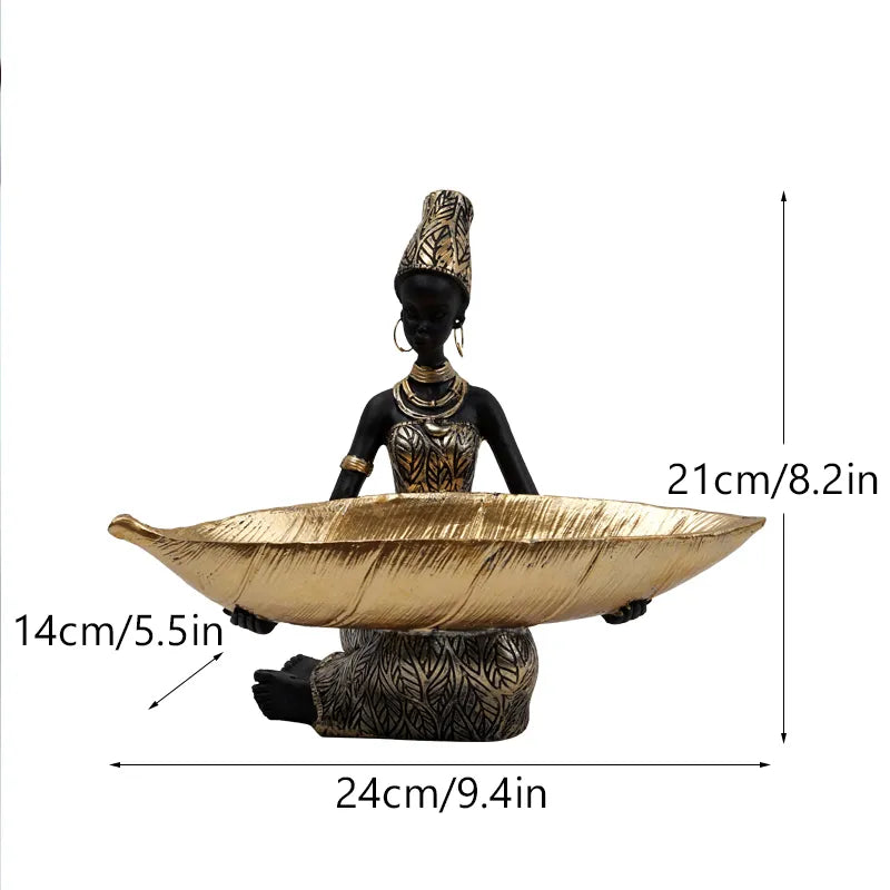Saakar Resina esotica Black Woman Figurine Africa Figura Desktop Desktop Keys Contenitore Candy Interior Craft Objects