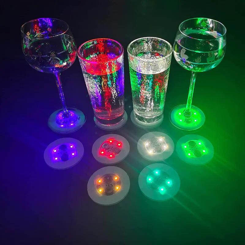 25pcs 10pcs 2pcs LED Coaster Flash Light Battery Powered Wine glass Mat Cup Pad Sticker Bottle Drinking Club Bar Party Decor
