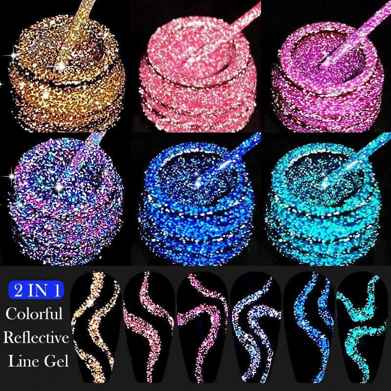 LILYCUTE 5ML Reflective Glitter Liner Gel Polish Nail Art Champagne Sparkling Lines Painting Gel Semi Permanent UV French Nails