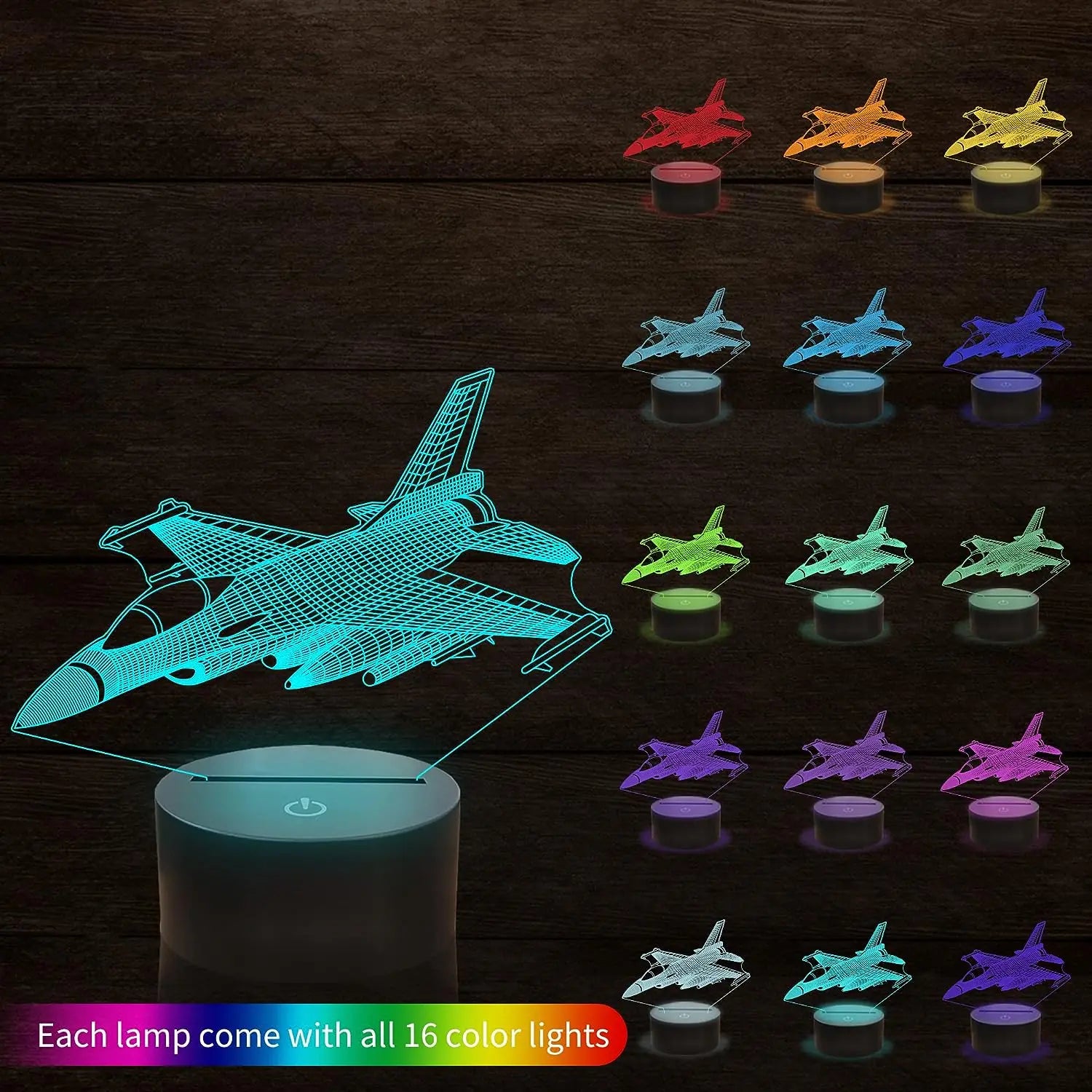 3D -visuaalinen lentokoneen yövalo lentokone LED -pöytävalaisin 16 Värit vaihtelevat Smart Touch -kaukosäätimen LED -vuodepöytäpöytävalaisimen lamppu
