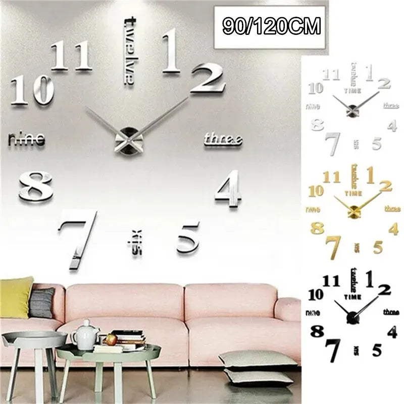 Diy besar jam dinding stiker kit modern 3d cermin stiker untuk rumah kantor dekorasi dinding dekorasi rumah modern
