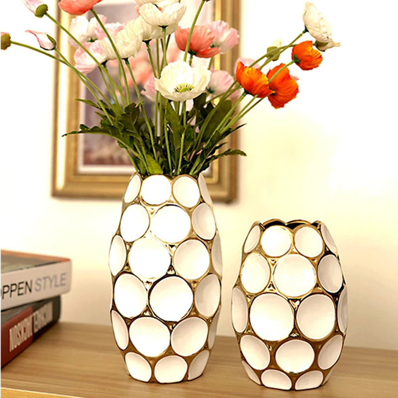 Chinese Porcelai Big Large Ceramic Vase Interior Luxury Gold Vase Flower Bottle Pottery Adornos Para El Hogar Ornaments Home