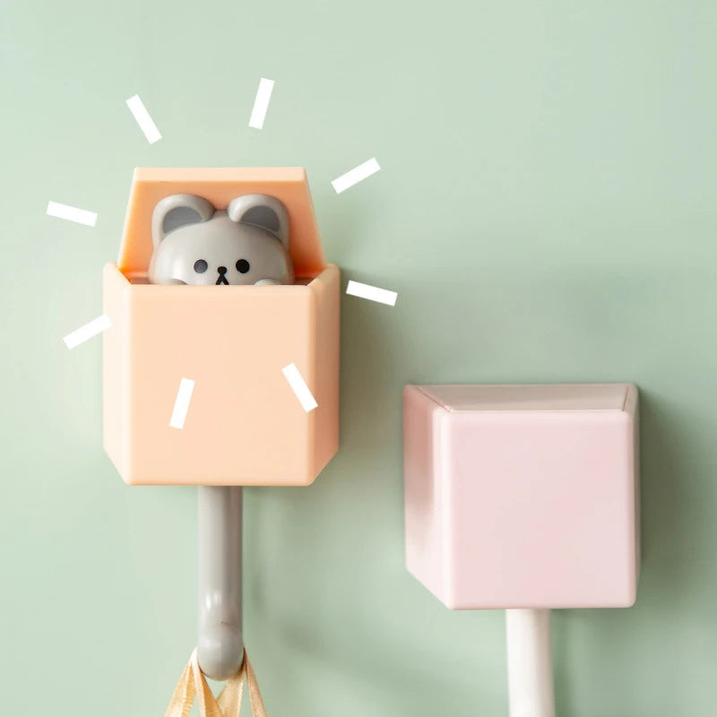 Desenho animado gancho de gato adesivo auto adesivo cabides de porta de quarto engajos chave de guarda