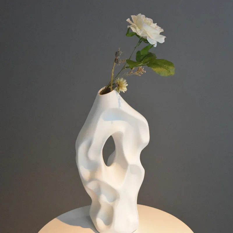 37cm Nordic Abstract Large Ceramic Vase Pampas Grass Dried Flower Hollow Mountain Design Flower Arrangement Vase Art Home Decor