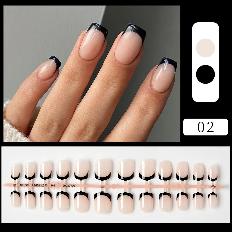 24pcs Nude French Fake Nails Need Adhesive Glue Glitter Press on Nails Women Wearable Nail Art Stickers Full Finished False Nail