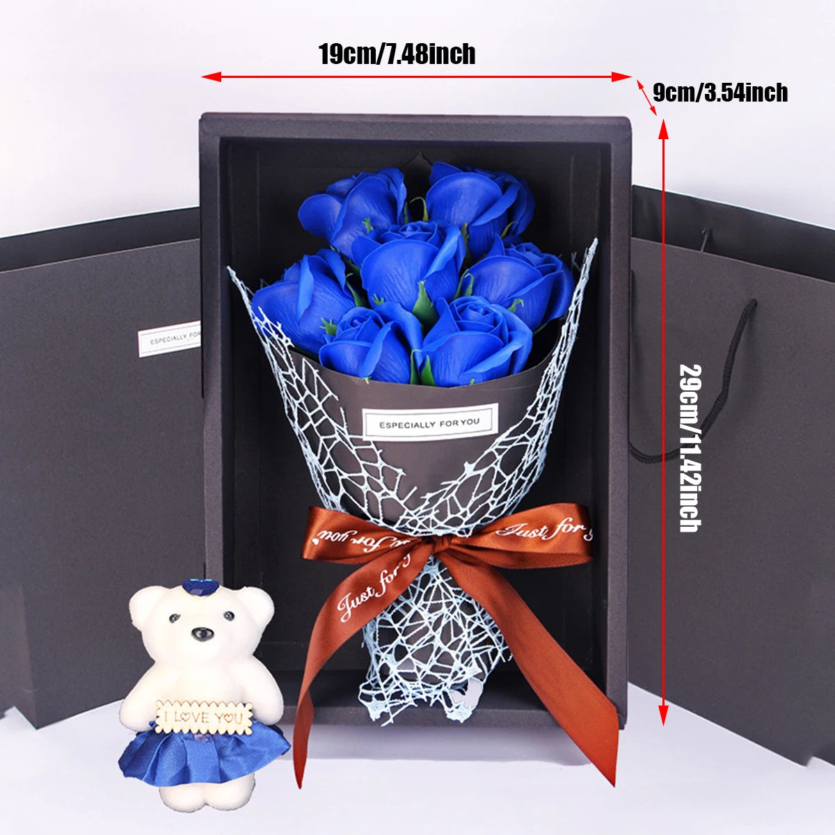 1PC Ręcznie robione 7 Rose mydel Bukiet Little Bear Gift Box, Creative Walentynki Dzień Matki Przyjęcie urodzinowe Rose Flower Prezent