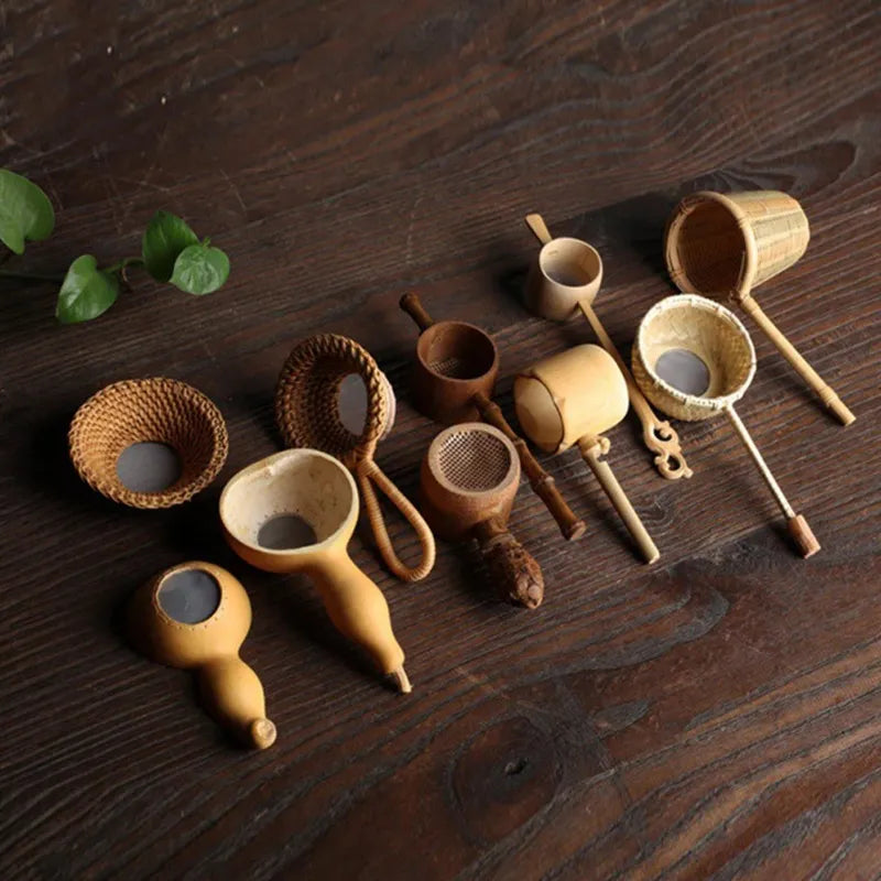 مصافي الشاي الخيزران أواني حفل الشاي ديكور للطاولات أدوات المطبخ أداة المطبخ اليابانية الروطان خشبية أوراق الشاي قمع الملحقات