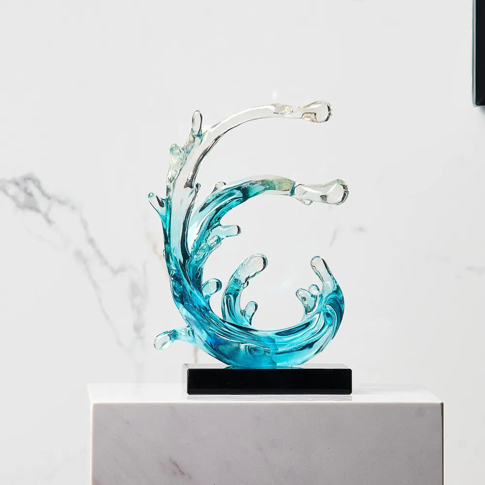 Transparent résine abstrait ornements modernes vagues abstraites sculpture ornements de salon accessoires de bureau de bureau à la maison cadeaux