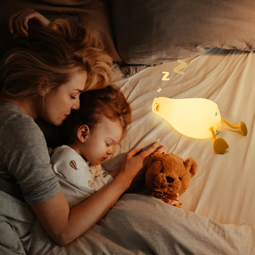 LED LET LIGRA DE Silicona de pato plano Noche Usb. Carga junto a la cama con la noche de sueño Atmósfera de pescación de la luz de la luz de la lámpara de mesa