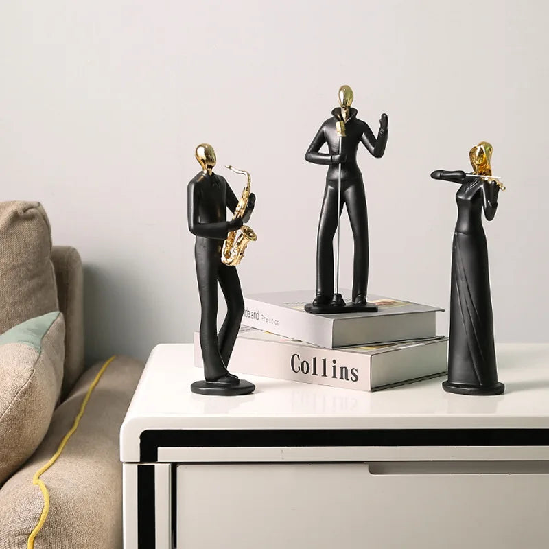 Noordse decoratieve beeldjes licht luxe persoonlijkheid Muziekband Dancing paar Figurines woonkamer bureau decoratie Home Decor