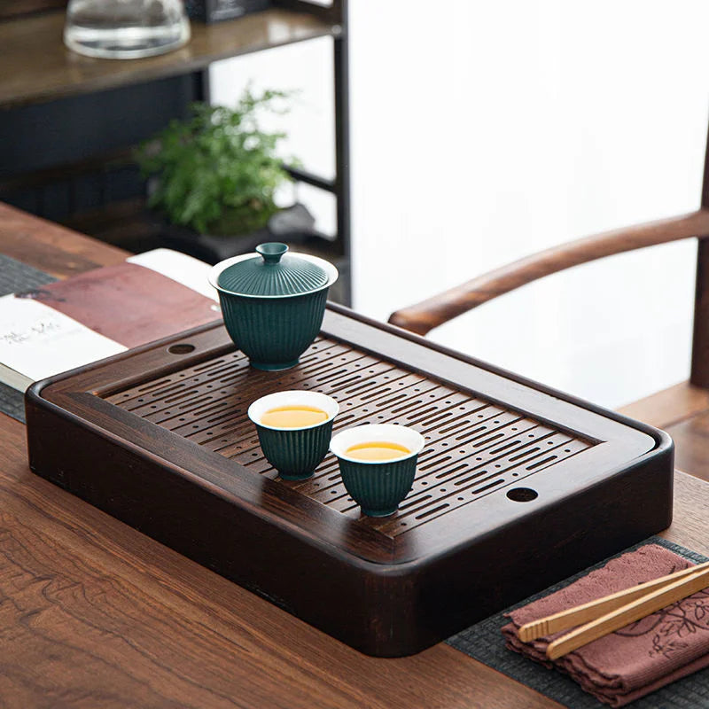Baki bambu alami, nampan kayu meja teh, set teh kung fu, aksesoris rumah, papan teh laci, baki kayu bundar, set teh